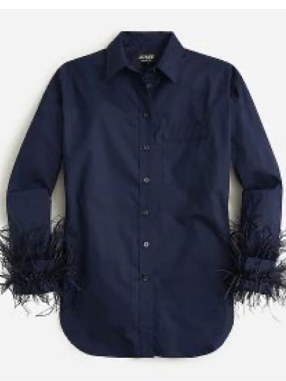 J.Crew Collection navy shirt marabou feathers cuffs 24 size Holidays evening